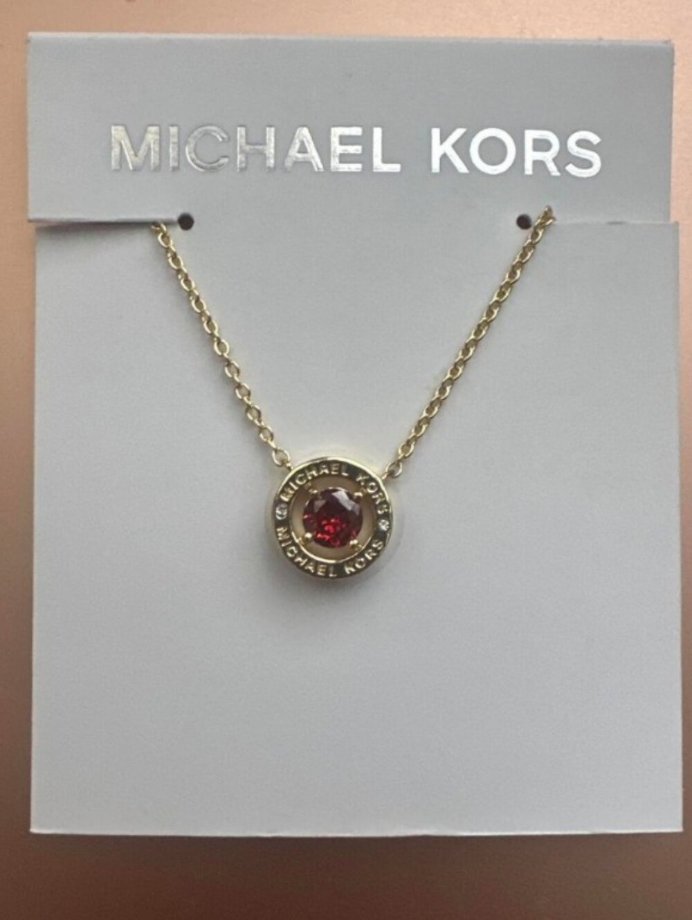Michael Kors Gold-Tone Pendant Necklace with Red Crystal
